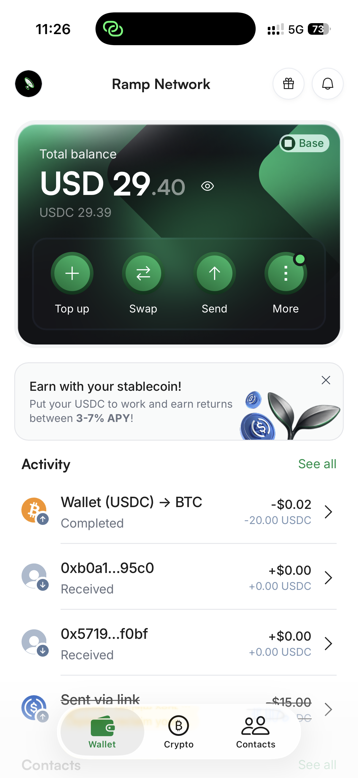 Wallet before deposit